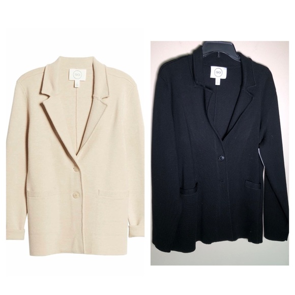Stretch Wool Blend Sweater Blazer Black 